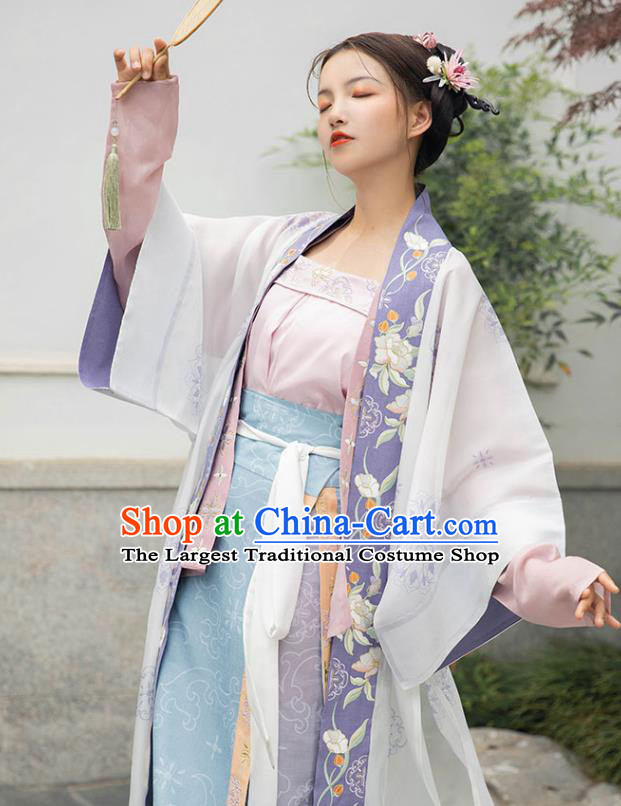 Chinese Ancient Song Dynasty Princess Historical Costume Traditional Embroidered BeiZi Top and Skirt Hanfu Apparels