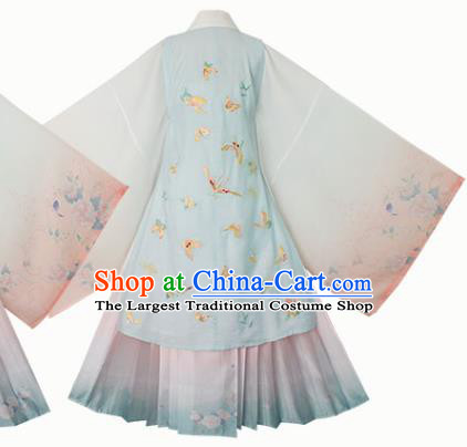 Chinese Ancient Costumes Traditional Ming Dynasty Rich Female Embroidered Vest Long Gown and Skirt Complete Set