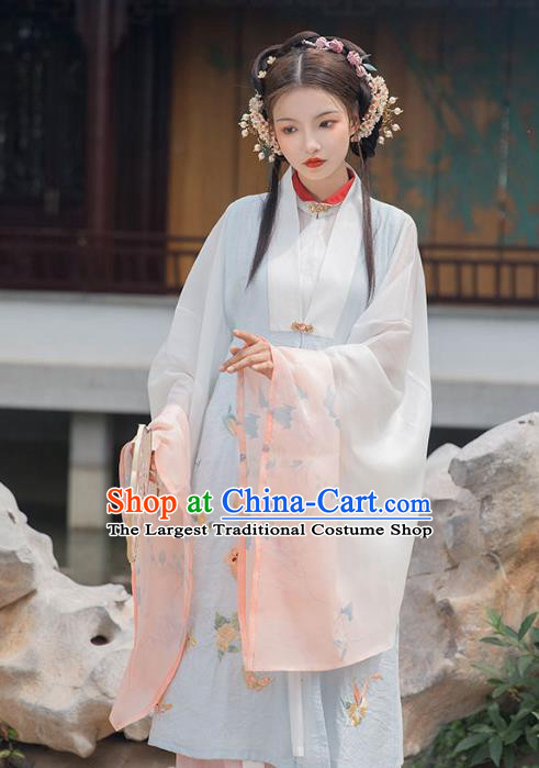 Chinese Ancient Costumes Traditional Ming Dynasty Rich Female Embroidered Vest Long Gown and Skirt Complete Set