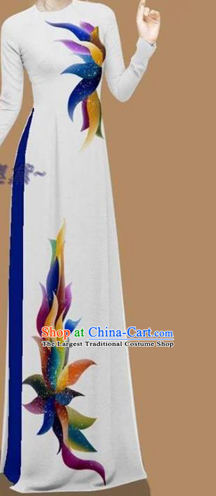 Vietnam White Cheongsam Custom Women Qipao with Pants Asian Bride Fashion Vietnamese Ao Dai Clothing Traditional Dress