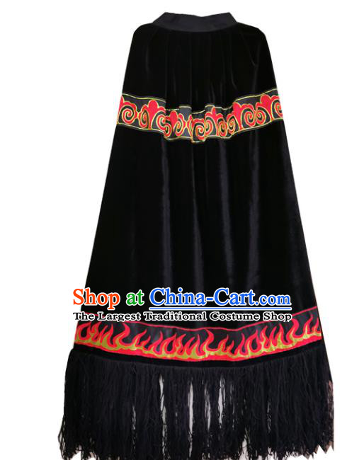 Chinese Liangshan Yi Nationality Embroidered Cape Quality Ethnic Men Costumes Black Cloak