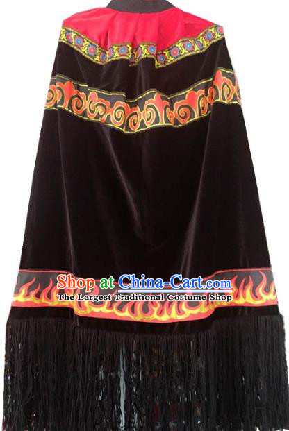 Chinese Liangshan Yi Nationality Embroidered Cape Quality Ethnic Men Costumes Black Cloak