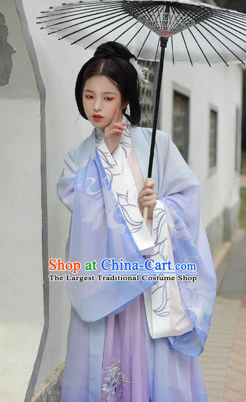 Traditional China Han Dynasty Princess Lilac Cape Blouse and Skirt Ancient Beauty Diao Chan Embroidered Hanfu Dresses