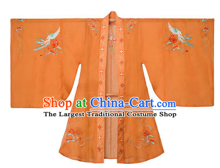 China Tang Dynasty Consort Yang Costumes Traditional Embroidered Orange Cape Blouse and Dress Ancient Hanfu Clothing