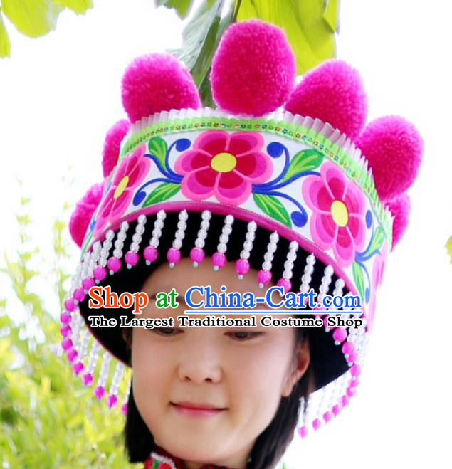 Chinese Ethnic Women Headwear Traditional Yunnan Yi Nationality Embroidered Hat