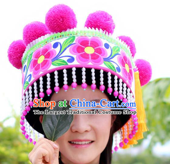 Chinese Ethnic Women Headwear Traditional Yunnan Yi Nationality Embroidered Hat