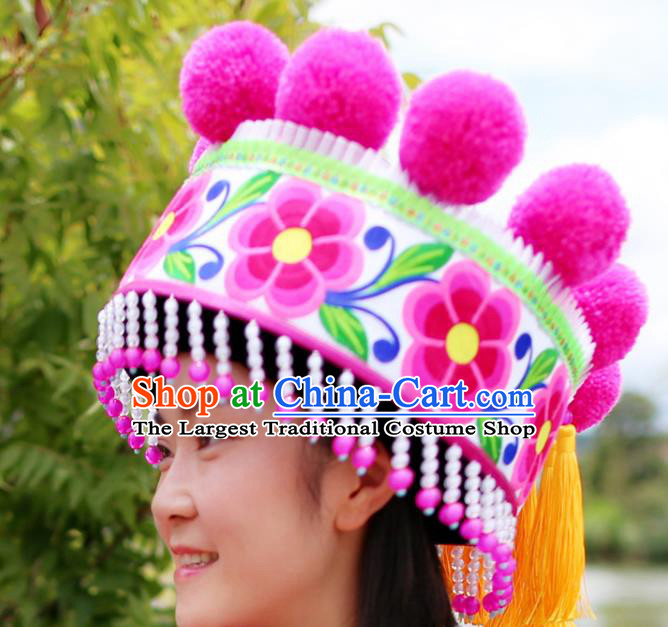 Chinese Ethnic Women Headwear Traditional Yunnan Yi Nationality Embroidered Hat