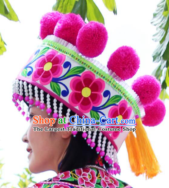 Chinese Ethnic Women Headwear Traditional Yunnan Yi Nationality Embroidered Hat