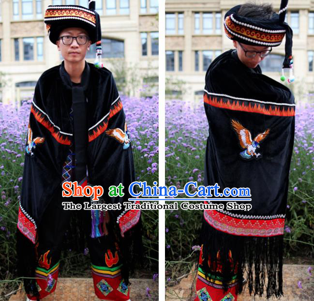 Chinese Yi Nationality Embroidered Eagle Cape Quality Ethnic Costumes Torch Festival Men Cloak