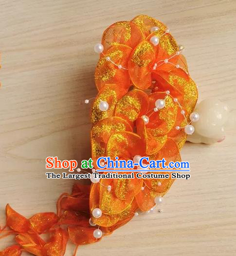Women Folk Dance Orange Silk Flowers Hair Stick Yunnan Dai Nationality Headpiece Chinese Traditional Ethnic Bride Hair Accessories