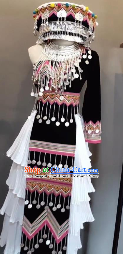 China Wenshan Miao Nationality Clothing Female Photography Embroidered Outfits Ethnic Tassel Dress and Hat
