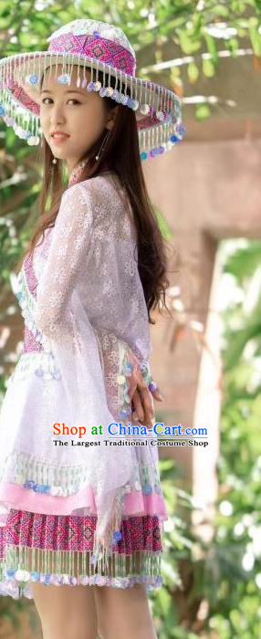 China Yunshan Ethnic Costumes Minority Nationality Photography Clothing Top and Skirt with Hat