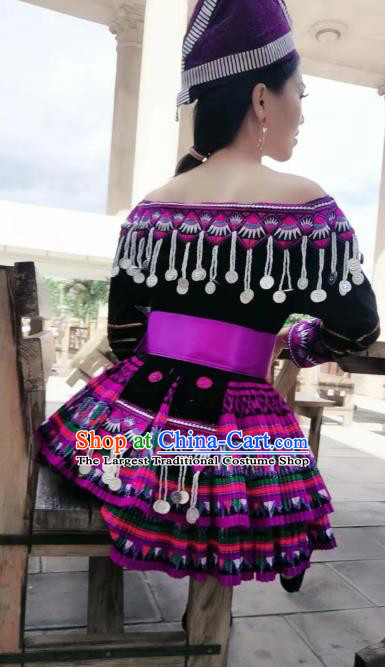 China Yunnan Minority Dance Dress Yi Ethnic Nationality Female Embroidered Costumes and Hat
