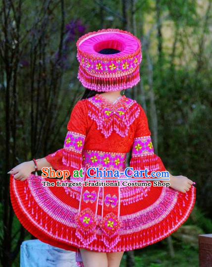 China Stage Show Costumes Fashion Yi Minority Female Costume Ethnic Folk Dance Red Clothing Travel Photography Dresses with Headwear