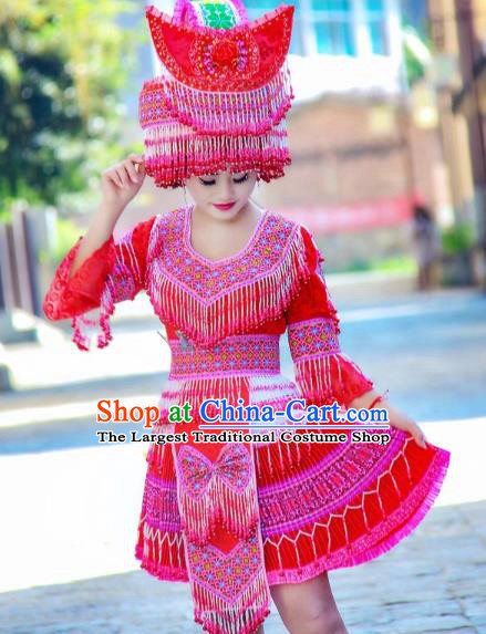 China Minority Stage Show Costumes Fashion Yi Ethnic Folk Dance Clothing Travel Photography Dress with Beads Tassel Hat