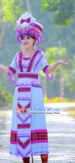 China Tujia Ethnic Clothing Minority Wedding Costumes Travel Photography Stage Performance Dress with Headpiece