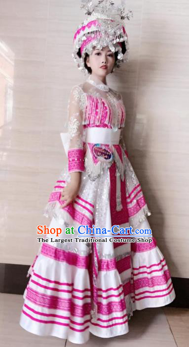 China Stage Show Clothing Ethnic Traditional Celebration Dress Yao Minority Nationality Costumes with Hair Accessories