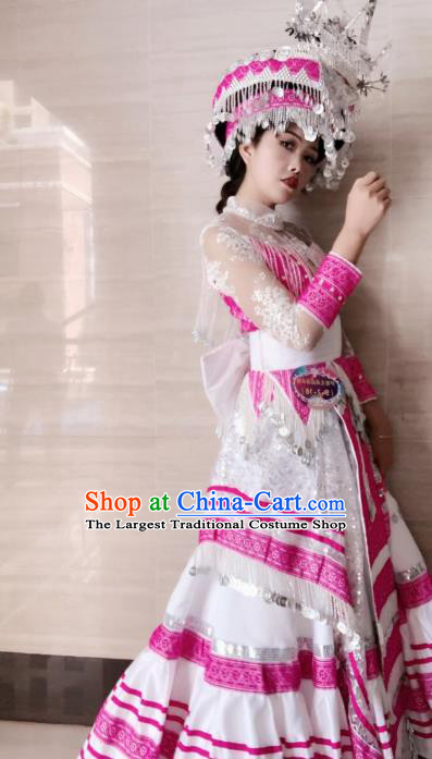 China Stage Show Clothing Ethnic Traditional Celebration Dress Yao Minority Nationality Costumes with Hair Accessories