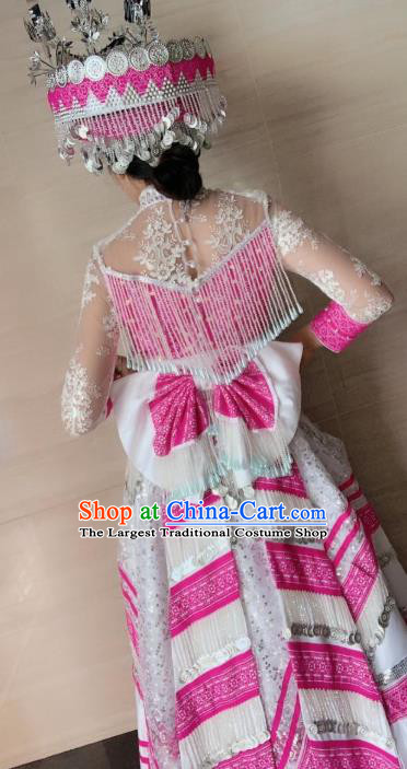 China Stage Show Clothing Ethnic Traditional Celebration Dress Yao Minority Nationality Costumes with Hair Accessories