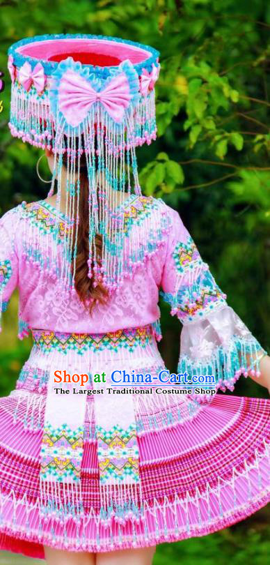 China Tourist Attraction Stage Show Clothing Traditional Miao Minority Nationality Folk Dance Costumes and Hat