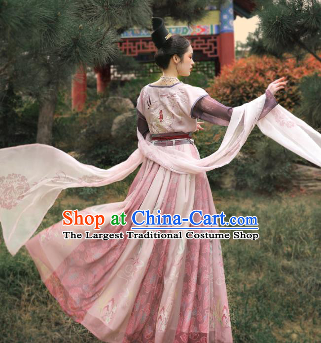 Ancient Chinese Costumes Tang Dynasty Palace Lady Embroidered Top Blouse and Skirt Full Set