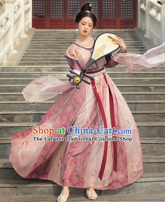 Ancient Chinese Costumes Tang Dynasty Palace Lady Embroidered Top Blouse and Skirt Full Set