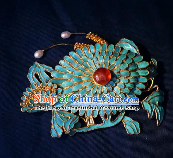 China Classical Qing Dynasty Brooch Traditional Handmade Court Cloisonne Chrysanthemum Breastpin