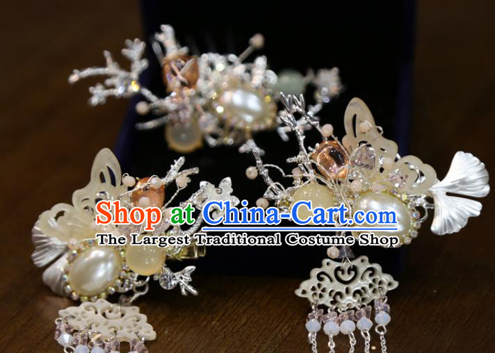 Chinese Classical Pearl Butterfly Hair Sticks Hair Accessories Traditional Wedding Shell Ginkgo Leaf Hairpins