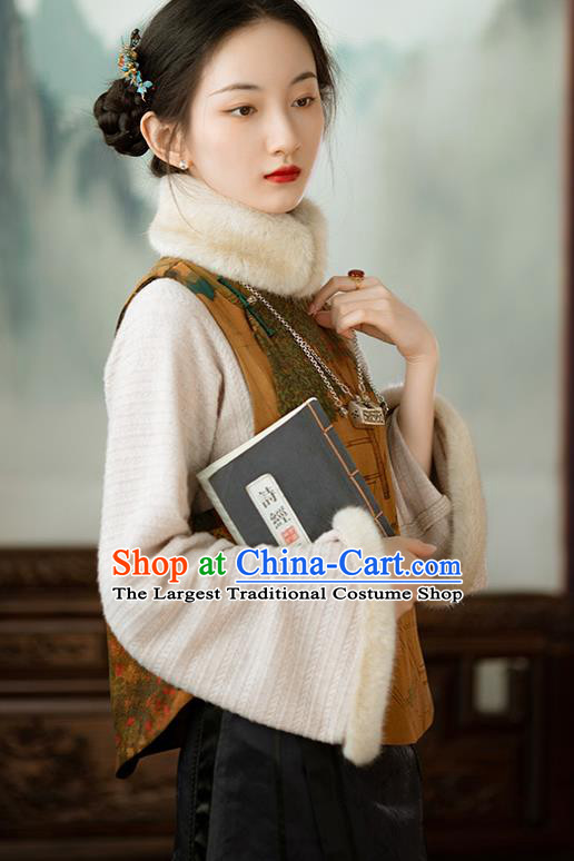 Chinese Women Traditional Tang Suit Vest National Clothing Ginger Silk Waistcoat