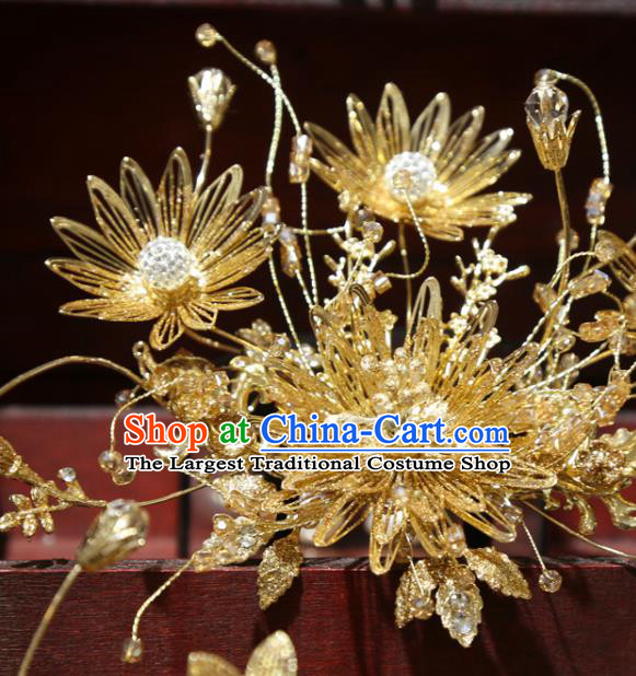 Chinese Wedding Golden Glowers Hairpins Traditional Classical Hair Accessories Xiuhe Suit Hair Comb Full Set