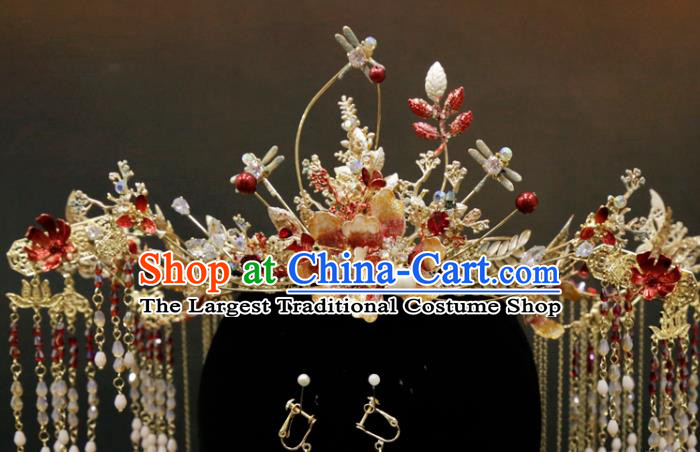 Chinese Classical Hair Crown Wedding Xiuhe Suit Flowers Phoenix Coronet Traditional Hair Accessories