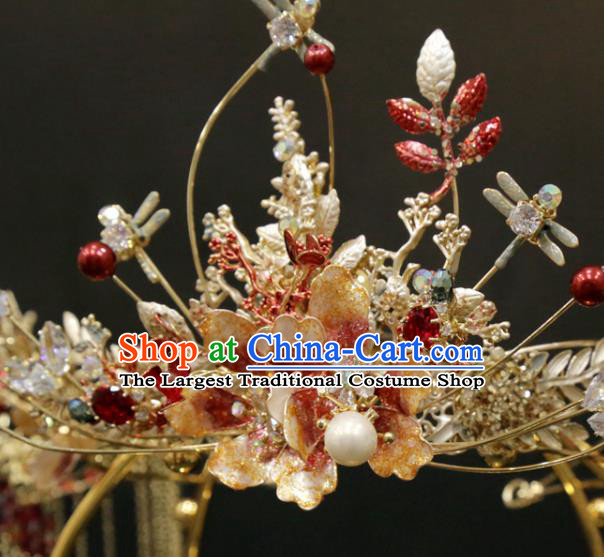 Chinese Classical Hair Crown Wedding Xiuhe Suit Flowers Phoenix Coronet Traditional Hair Accessories