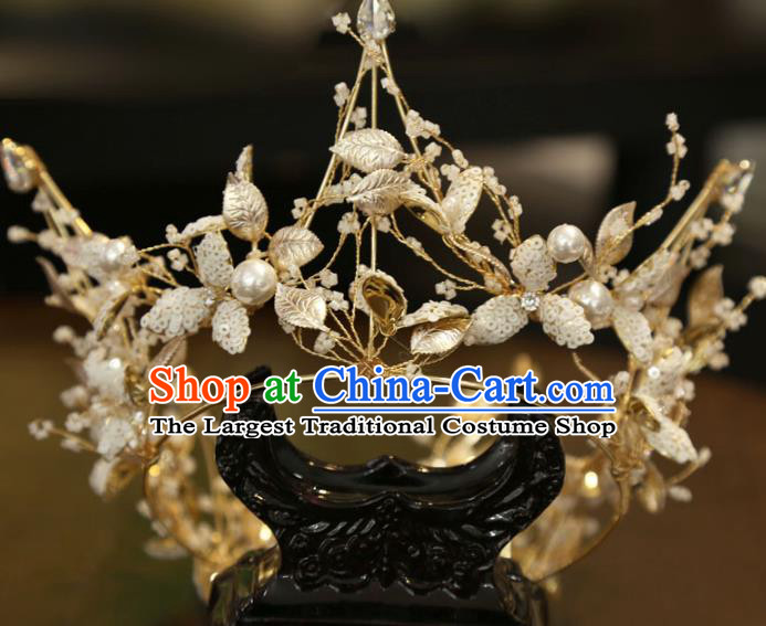 Top Wedding Golden Leaf Royal Crown Handmade Bride Accessories Europe Princess Hair Jewelry
