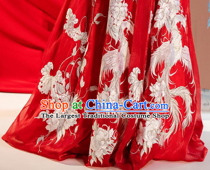 Traditional China Ancient Royal Princess Embroidered Red Costumes Tang Dynasty Wedding Clothing Complete Set