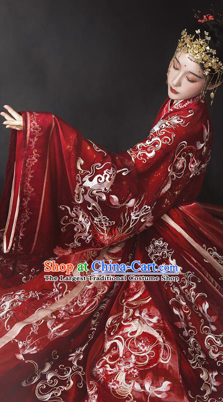 Ancient China Traditional Royal Princess Embroidered Clothing Jin Dynasty Wedding Red Hanfu Dress for Women
