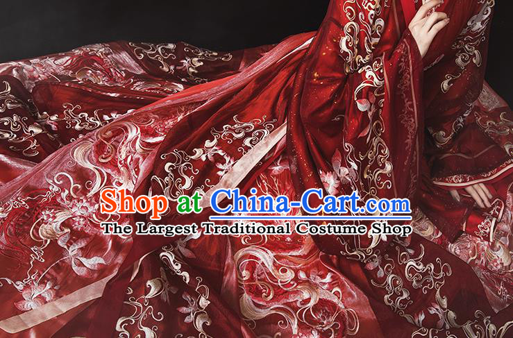 Ancient China Traditional Royal Princess Embroidered Clothing Jin Dynasty Wedding Red Hanfu Dress for Women