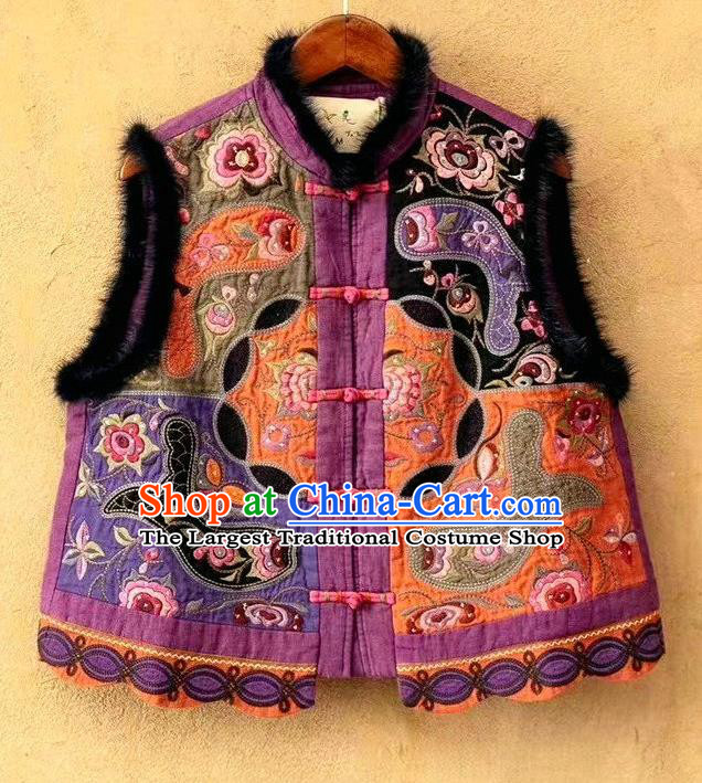 China National Guizhou Ethnic Embroidered Vest Women Traditional Tang Suit Upper Outer Garment Clothing Waistcoat
