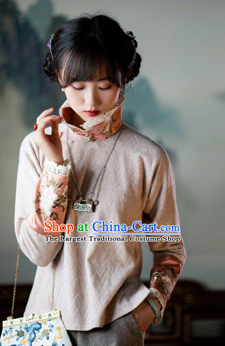 Traditional Chinese Tang Suit Blouse Upper Outer Garment Republic of China Embroidered Pink Shirt for Women