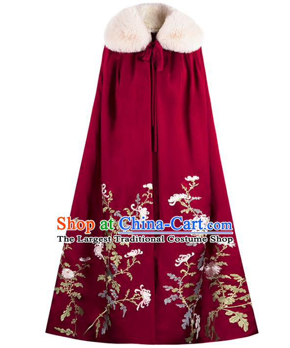 Chinese Traditional Qing Dynasty Costume Ancient Court Lady Embroidered Red Cloak