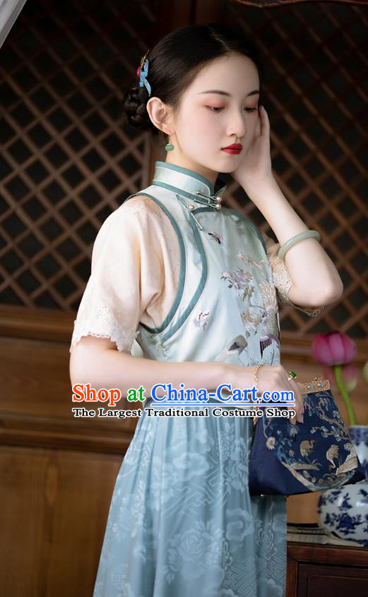 Chinese Classical Embroidered Light Green Dress Traditional National Costume Women Cheongsam