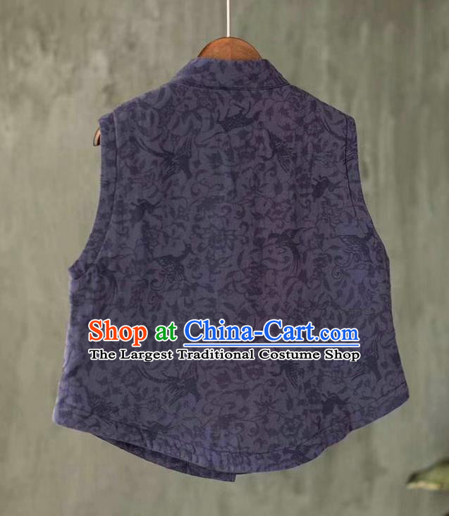 China National Women Vest Embroidered Waistcoat Traditional Tang Suit Upper Outer Garment Lilac Flax Clothing