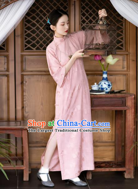 Chinese National Classical Qipao Dress Traditional Women Pink Silk Cheongsam Costume