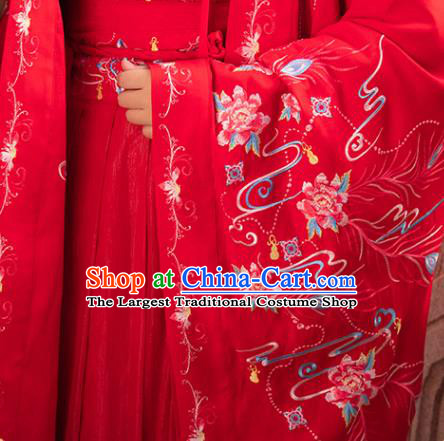 Traditional China Song Dynasty Wedding Clothing Ancient Royal Princess Embroidered Red Hanfu Dress