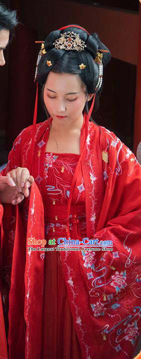 Traditional China Song Dynasty Wedding Clothing Ancient Royal Princess Embroidered Red Hanfu Dress