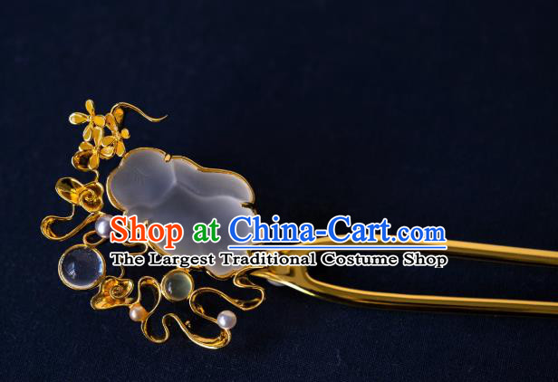 Handmade China Ming Dynasty Court Gilding Hair Accessories Ancient Princess Osmanthus Rabbit Hairpin