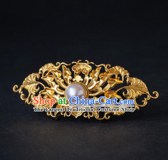 China Ming Dynasty Empress Hair Accessories Ancient Palace Queen Hairpin Gilding Lotus Hair Crown