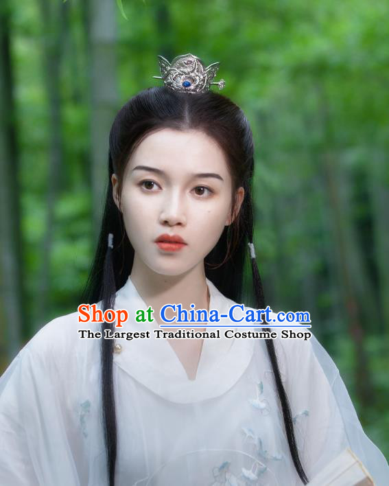 China Traditional Silver Hair Crown Tang Dynasty Female Swordsman Hair Stick Ancient Peony Hair Accessories