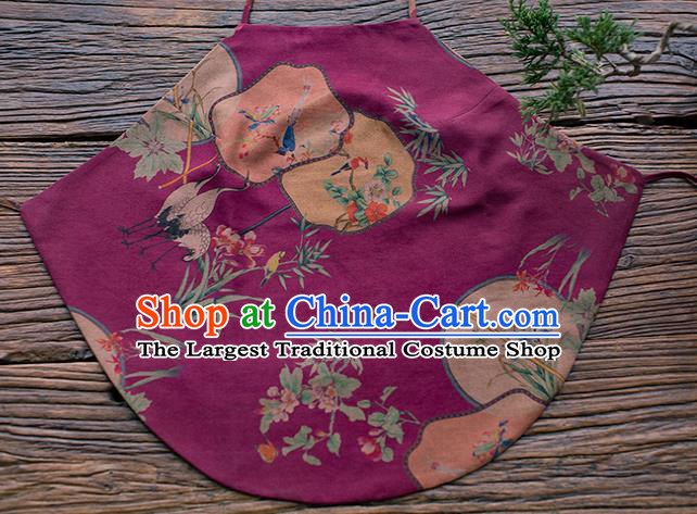 Chinese Ancient Women Purple Silk Bellyband Classical Crane Fan Pattern Stomachers