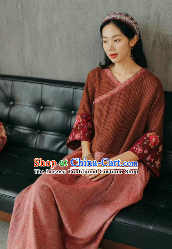 Chinese Traditional Women Clothing National Embroidered Dress Zen Suit