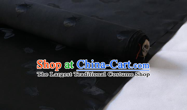 Asian Hanfu Satin Cloth Traditional Butterfly Ladybird Pattern Design Black Mulberry Silk Fabric Chinese Silk Drapery